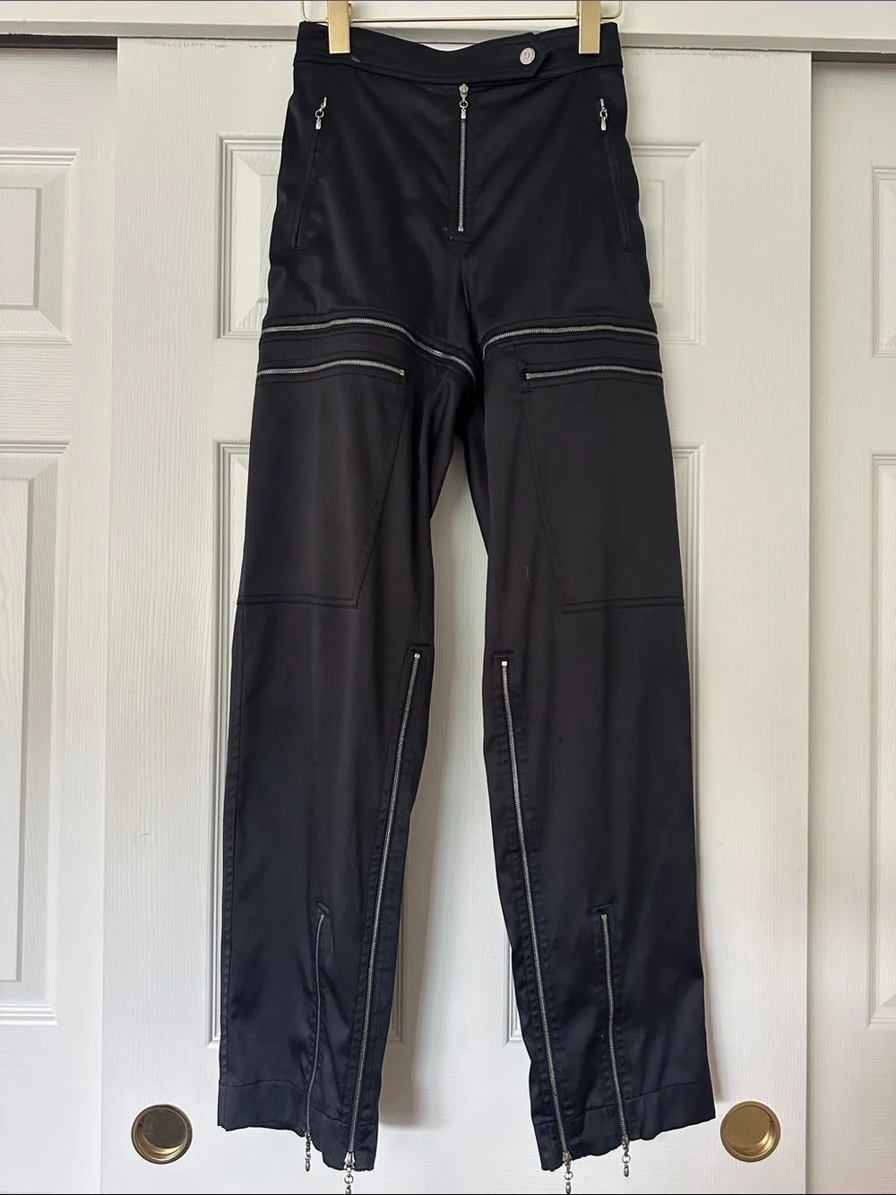 St. John Black Wide-Leg Zip Detail Pants
